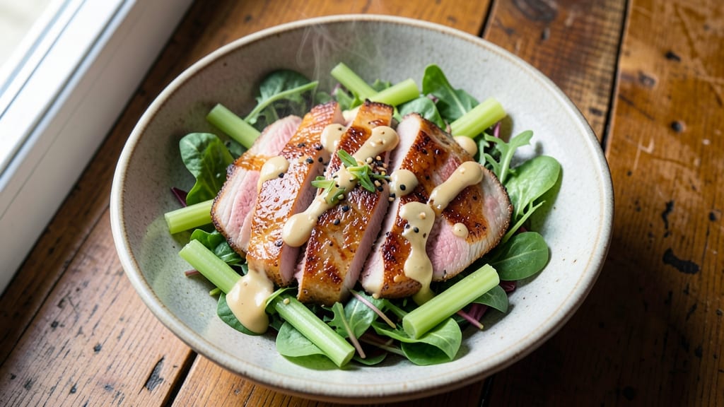 Asian Duck Salad Recipe: Crispy Celery Crown Over Silky Peanut Dressing Bliss