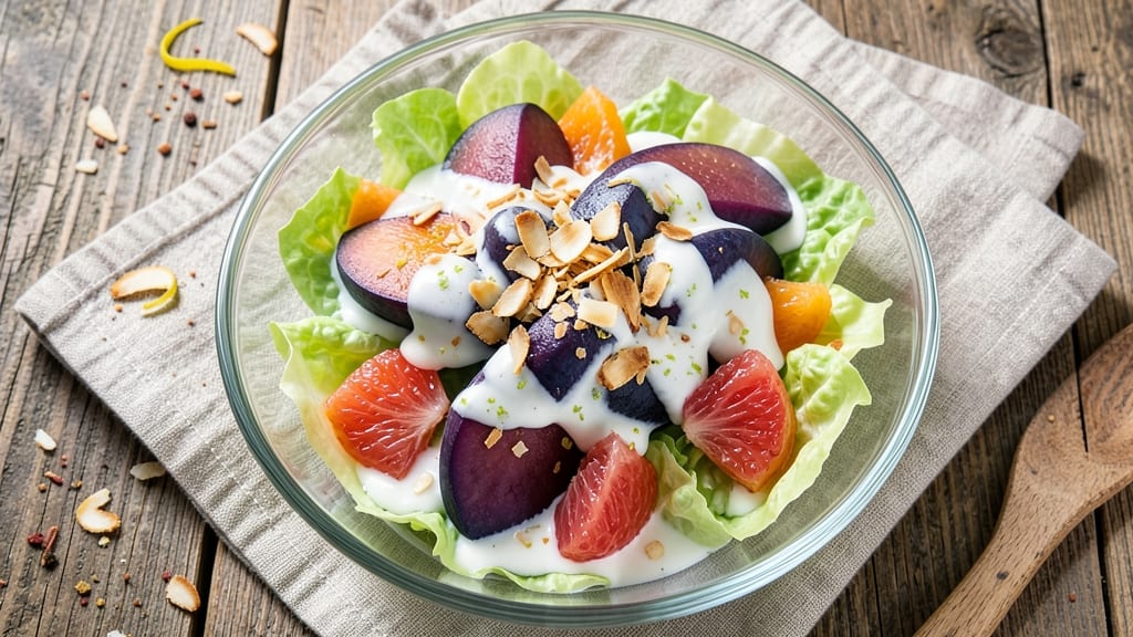 Blue Ternate Salad Recipe: Tropical Fruit Crunch With Citrus-Kissed Creaminess