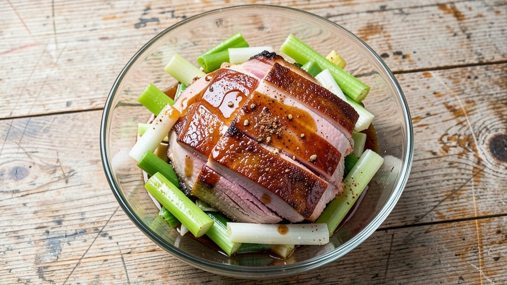 Baked Ham Salad Recipe: Crispy Celery Crown Over Smoky Maple Cream Cheese Bliss