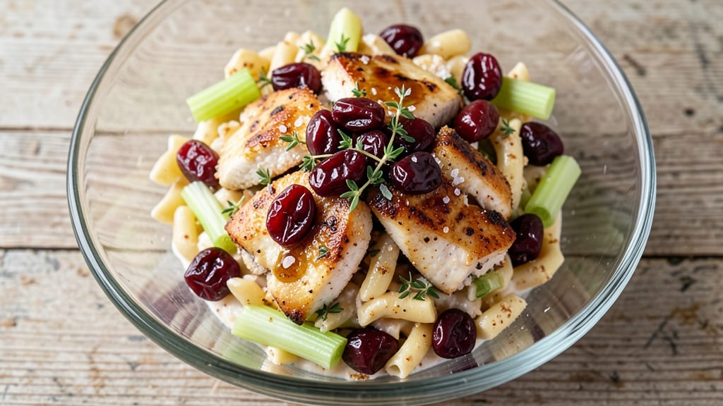 Byerlys Cherry Chicken Pasta Salad Recipe: Sweet-Tart Pasta with Crisp Celery Crown