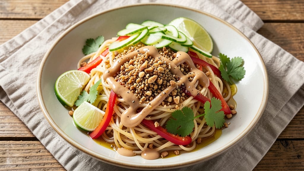 Asian Oriental Salad Recipe: Crunchy Rice Noodles With Tangy Peanut-Lime Dressing