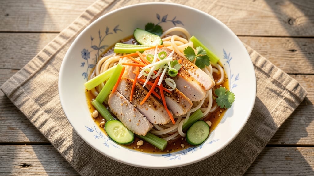 Asian Chicken Noodle Salad Recipe: Crunchy Celery Crown Over Tangy Peanut Bliss
