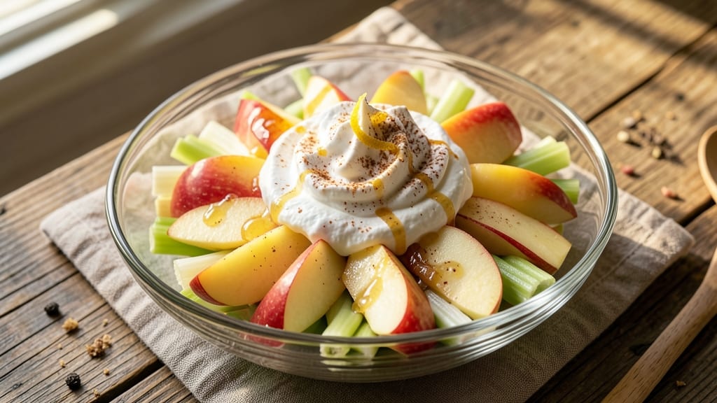 Apple Salad With Whipped Cream Recipe: Celery Crown Crunch Over Vanilla-Spiced Clouds