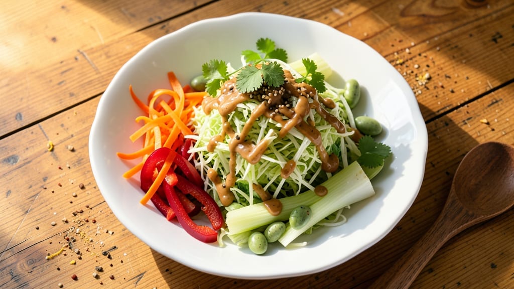 Asian Slaw and Asian Salad Recipe: Crunchy Celery Crown with Tangy Peanut Dressing Magic