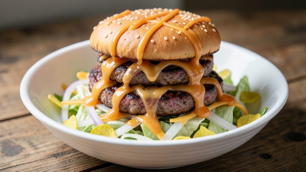 Big Mac Cheeseburger Salad Recipe: Juicy Beef Patties Over Creamy Ranch Dressing